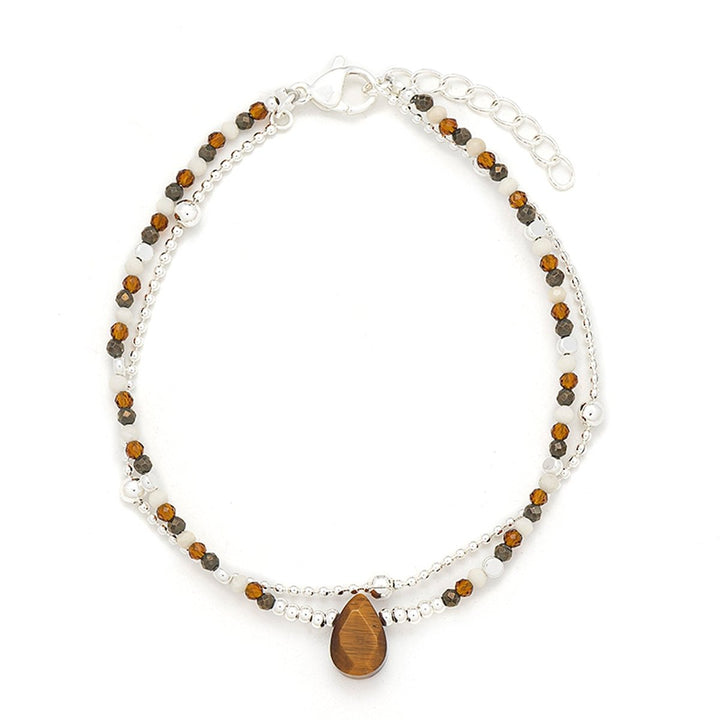 2 - reihiges Armband mit echten Natursteinen 2 mm verstellbar 17 - 20 cm Edelstahl hochwertig veredelt - Shanti Enterprise AG