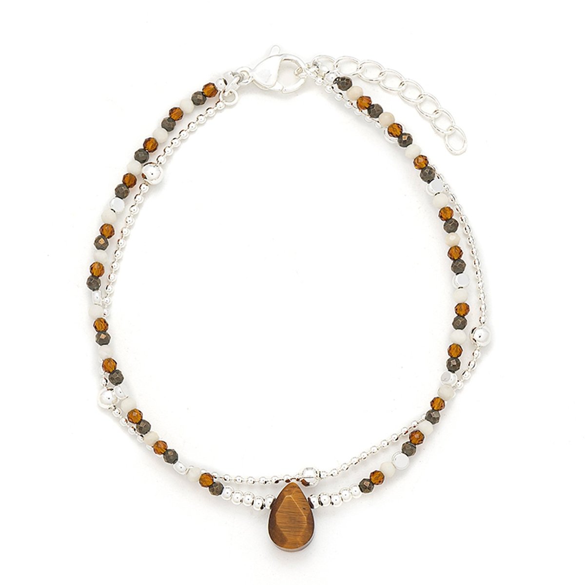 2 - reihiges Armband mit echten Natursteinen 2 mm verstellbar 17 - 20 cm Edelstahl hochwertig veredelt - Shanti Enterprise AG