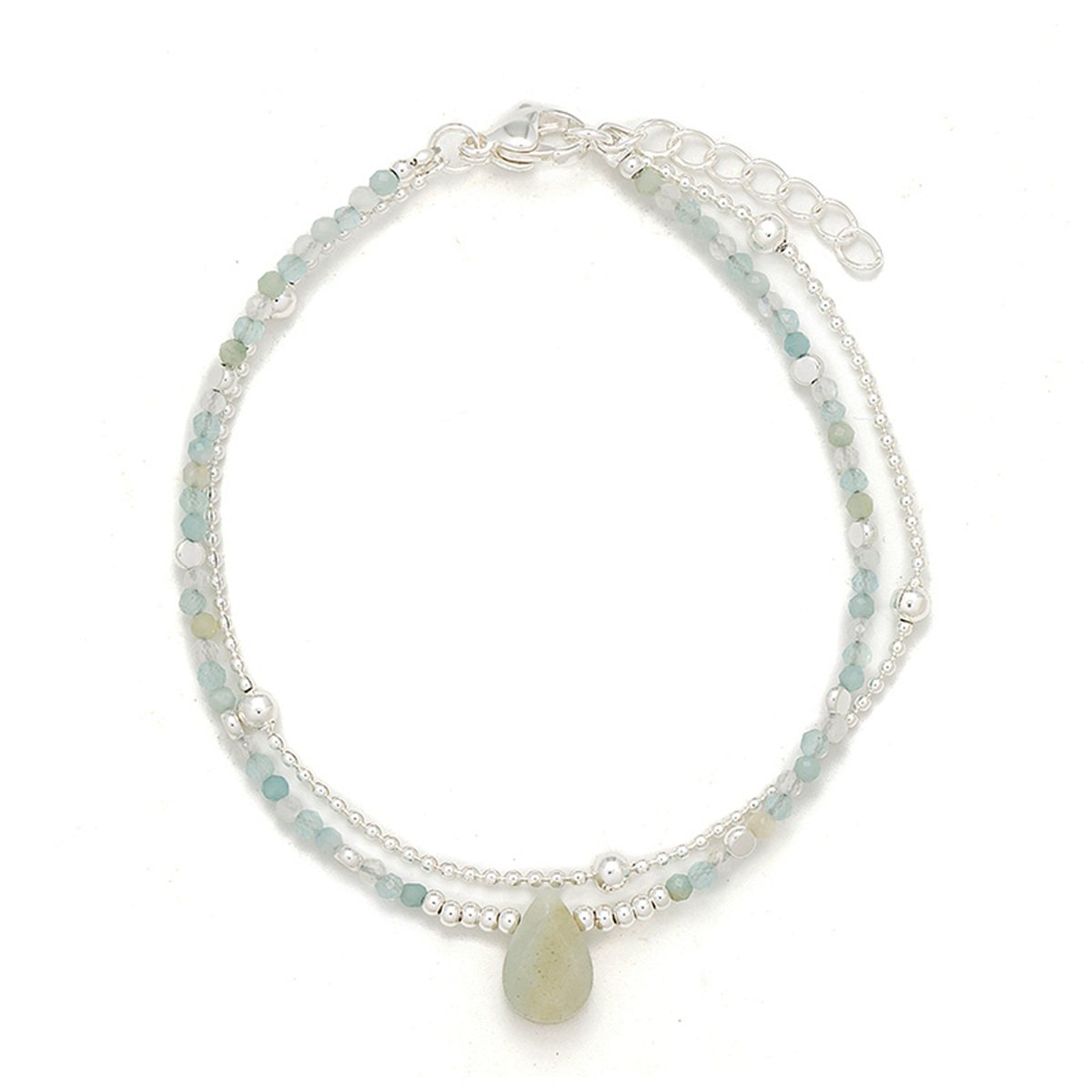 2 - reihiges Armband mit echten Natursteinen 2 mm verstellbar 17 - 20 cm Edelstahl hochwertig veredelt - Shanti Enterprise AG