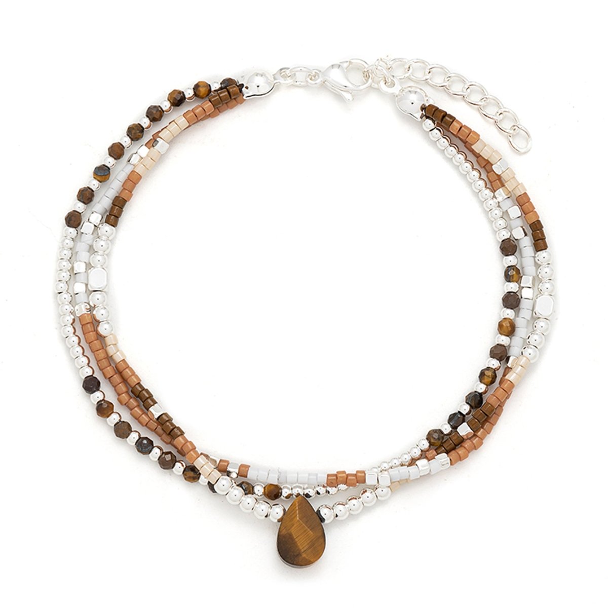 3 - reihiges Armband mit Natursteinen und Miyuki Perlen verstellbar 17.5 - 20 cm Edelstahl hochwertig veredelt - Shanti Enterprise AG