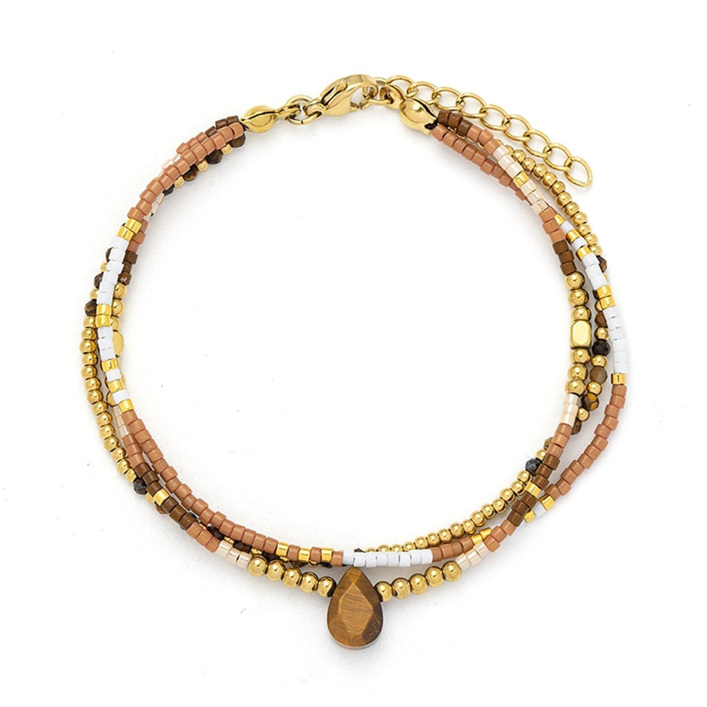 3 - reihiges Armband mit Natursteinen und Miyuki Perlen verstellbar 17.5 - 20 cm Edelstahl hochwertig veredelt - Shanti Enterprise AG