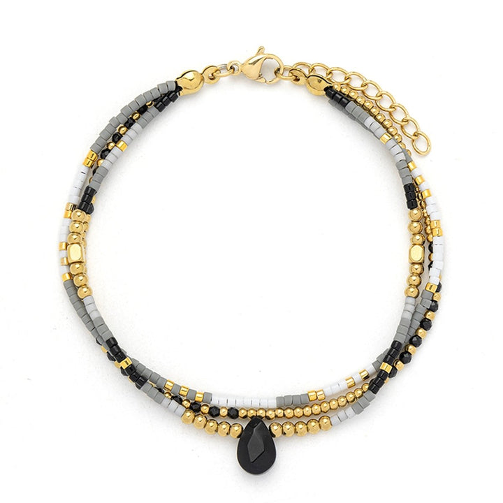 3-reihiges Armband mit Natursteinen und Miyuki Perlen verstellbar 17.5-20 cm Edelstahl hochwertig veredelt - Shanti Enterprise AG