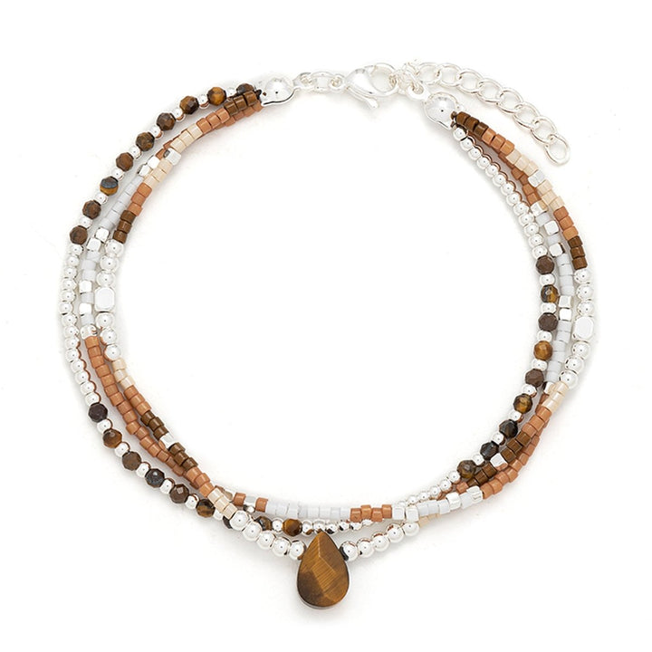 3 - reihiges Armband mit Natursteinen und Miyuki Perlen verstellbar 17.5 - 20 cm Edelstahl hochwertig veredelt - Shanti Enterprise AG