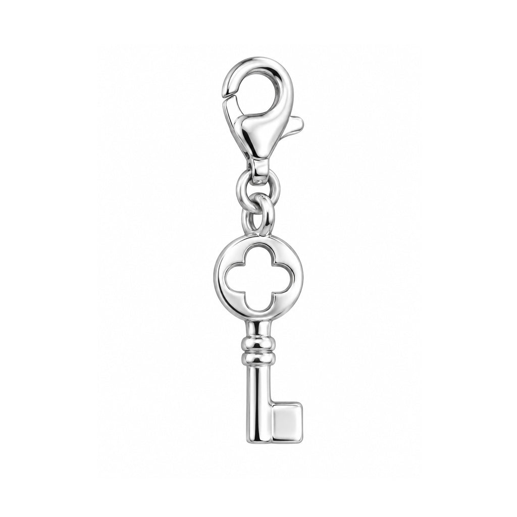 Schlüssel Anhänger 30x8 mm mit Karabiner oben mit Kleeblatt Silber 925