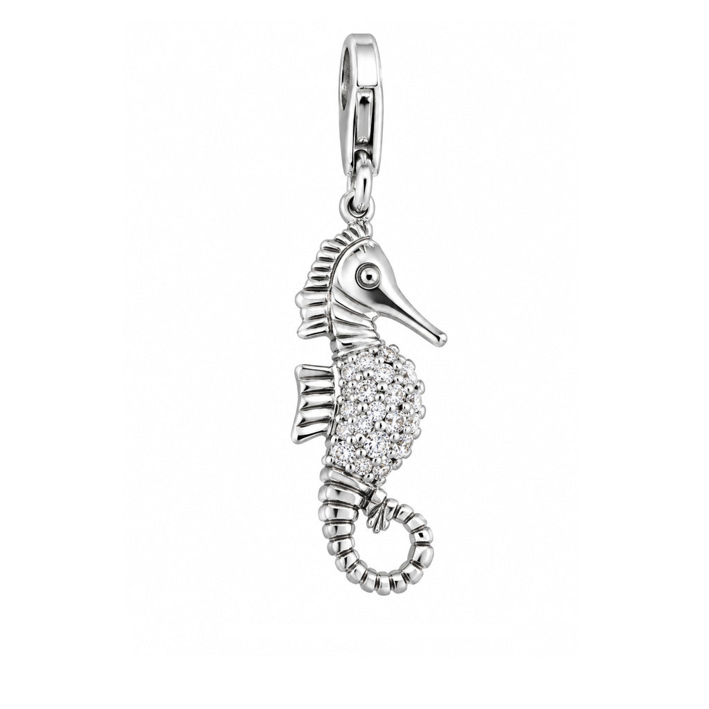 Seespferd Anhänger Silber hell 24x9 mm  Zirkonia weiss Pavé mit Karabiner