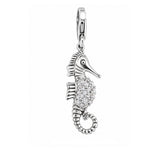 Seespferd Anhänger Silber hell 24x9 mm  Zirkonia weiss Pavé mit Karabiner