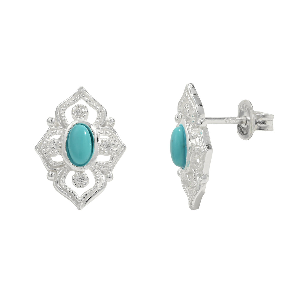 Ohrstecker Türkis gefärbt Blume mit Zirkonia