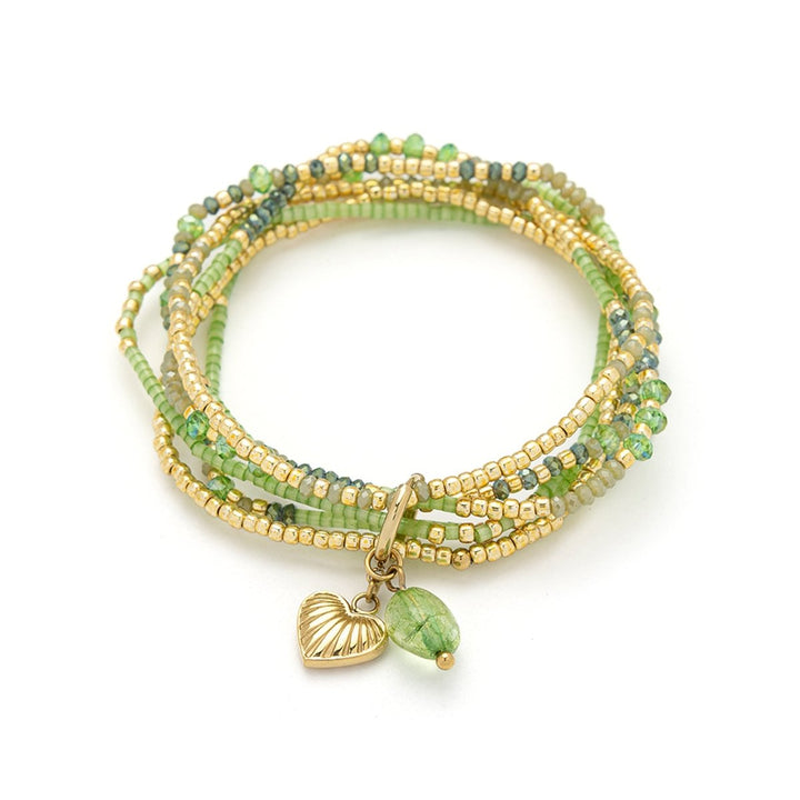 6 - reihiges Armband Edelstahl 18K vergoldet mit Zirkonia und Edelsteinen elastisch 19 cm - Shanti Enterprise AG