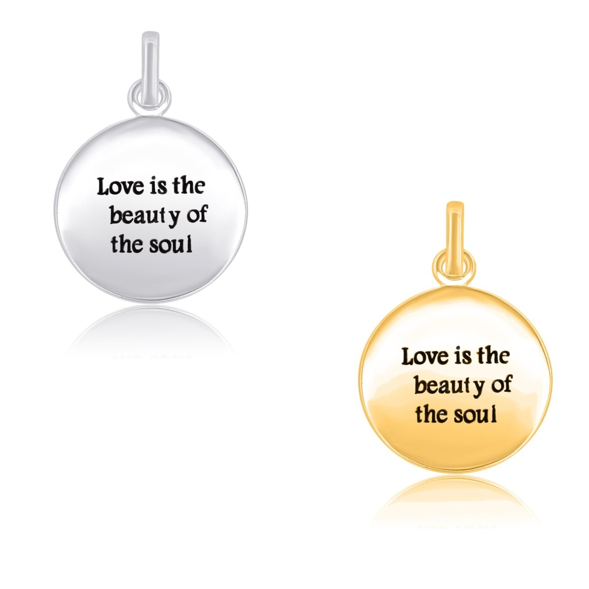 Anhänger, Love is the beauty of soul Plaquette rund mit Text D, 16mm Dicke, 0.85mm - Shanti Enterprise AG