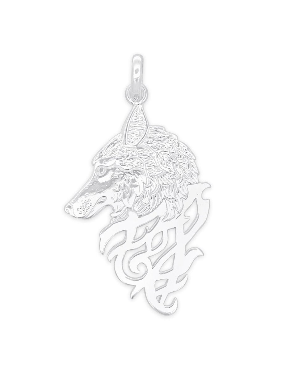 Anhänger Silber hell Wolfskopf mit Verzierung 44x28 mm Öse lose - Shanti Enterprise AG