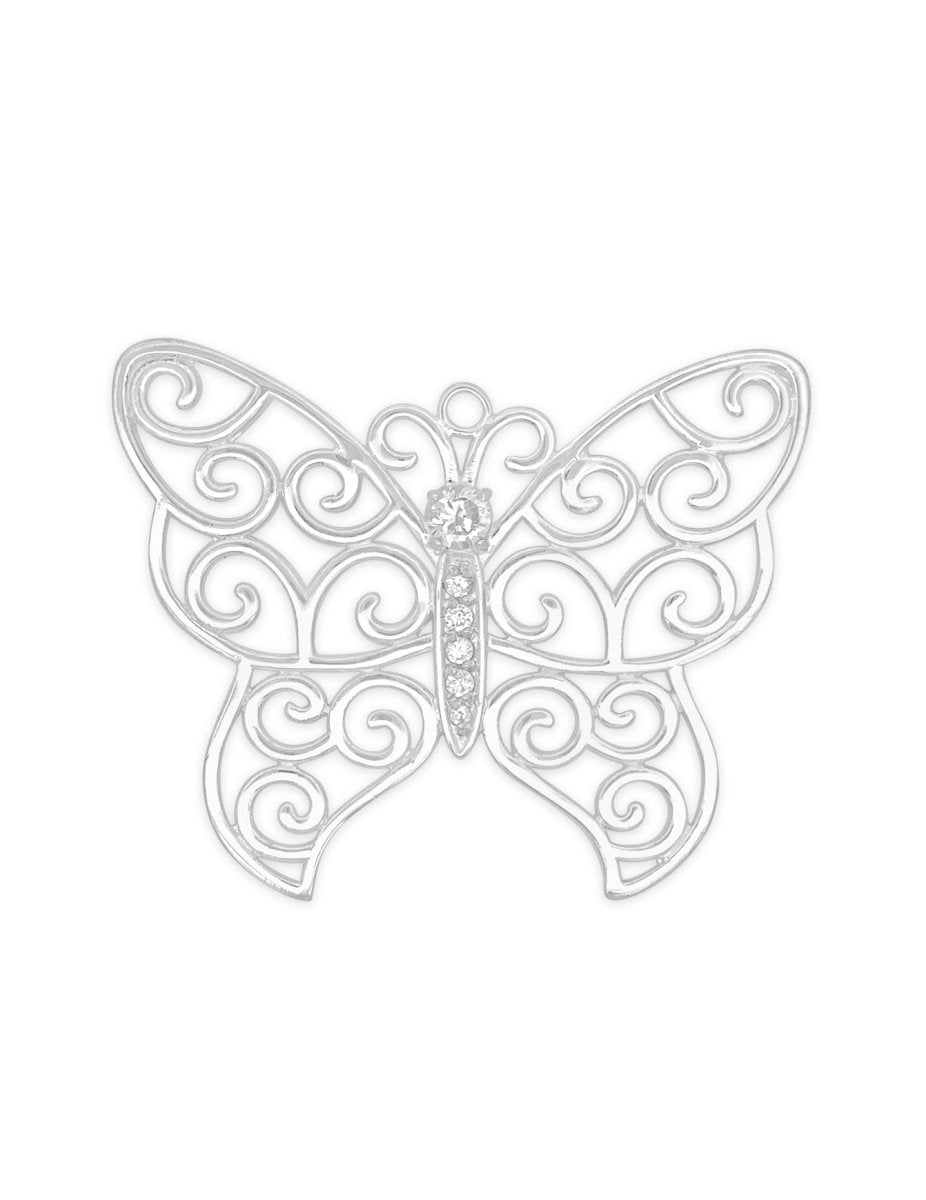 Anhänger Silber Schmetterling durchbrochen 50x41 mm mit Öse fix und Zirkon 6 Steinen - Shanti Enterprise AG