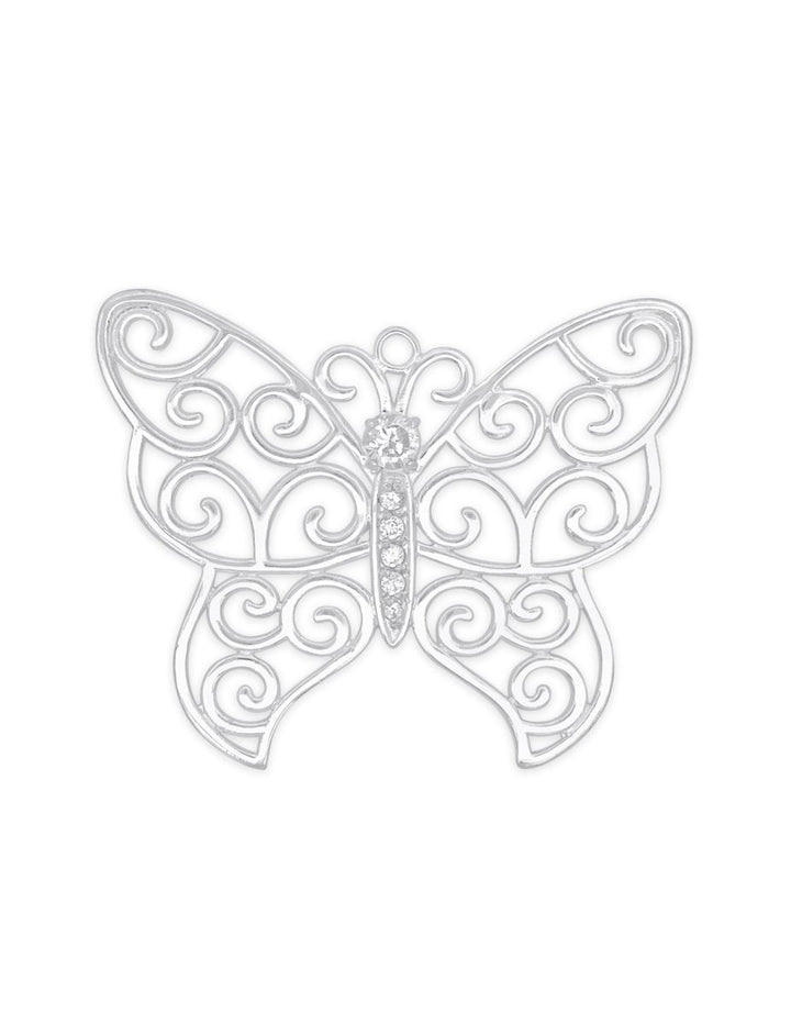 Anhänger Silber Schmetterling durchbrochen 50x41 mm mit Öse fix und Zirkon 6 Steinen - Shanti Enterprise AG