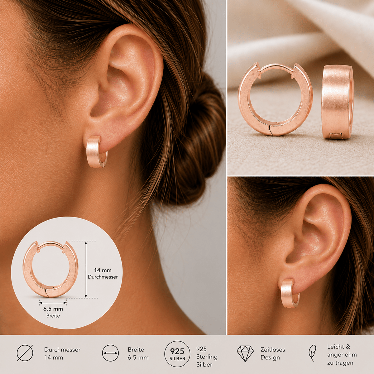 Creolen flach matt mit Clickverschluss, 6.5 mm Breit 14 mm Durchmesser - Shanti Enterprise AG
