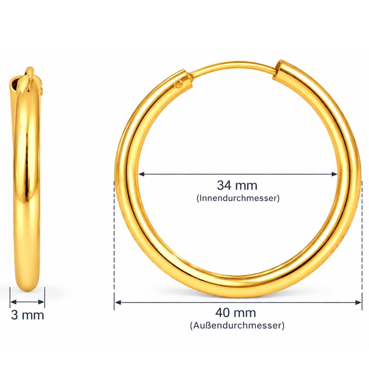 Creolen schlicht 3.0 mm Dicke mit Steckverschluss - Shanti Enterprise AG