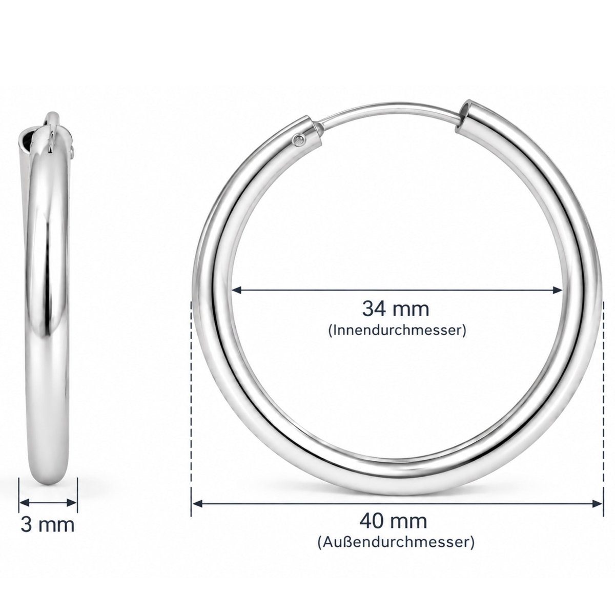 Creolen schlicht 3.0 mm Dicke mit Steckverschluss - Shanti Enterprise AG