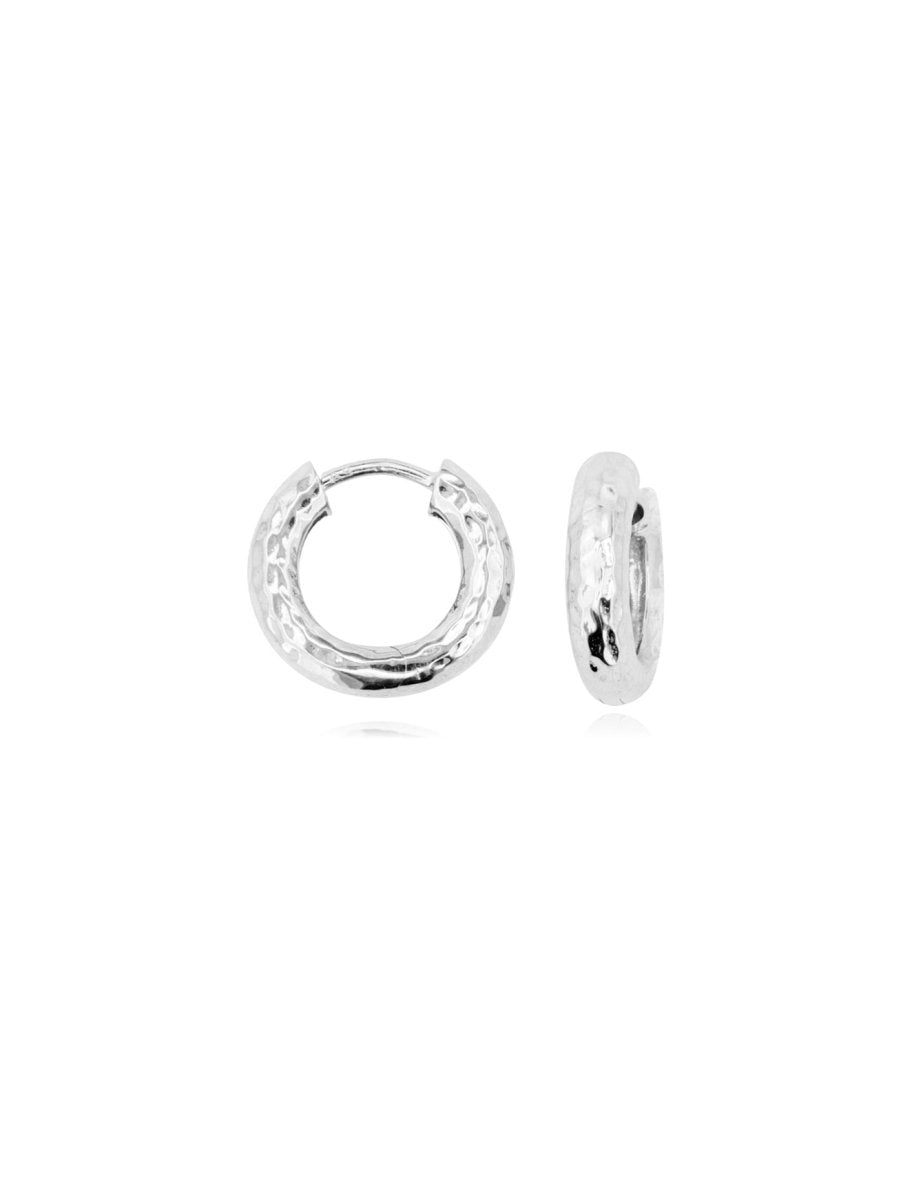 Creolen Silber 12 mm gehämmert 3,2 mm breit mit Klapp-Verschluss - Shanti Enterprise AG