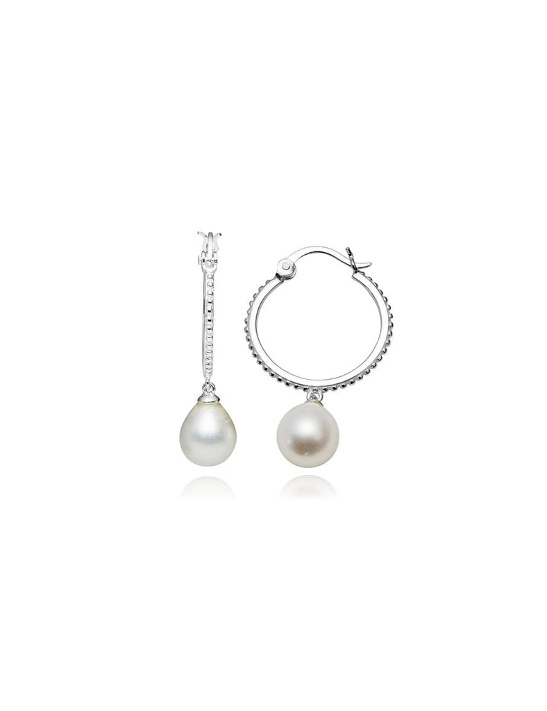 Creolen Silber 20 mm gepunktet mit Perlen- Tropfen weiss 10 x 8 mm mit Klick-Verschluss - Shanti Enterprise AG