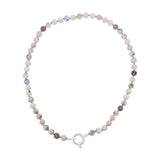 Dendritenachat Kette weiss Kugeln poliert 6 mm 43 cm lang geknüpft mit Federring Schloss 15 mm