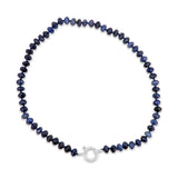 Dumortierit Kette blau Buttons facettiert 8 mm 44 cm lang geknüpft mit Federring Schloss 15 mm