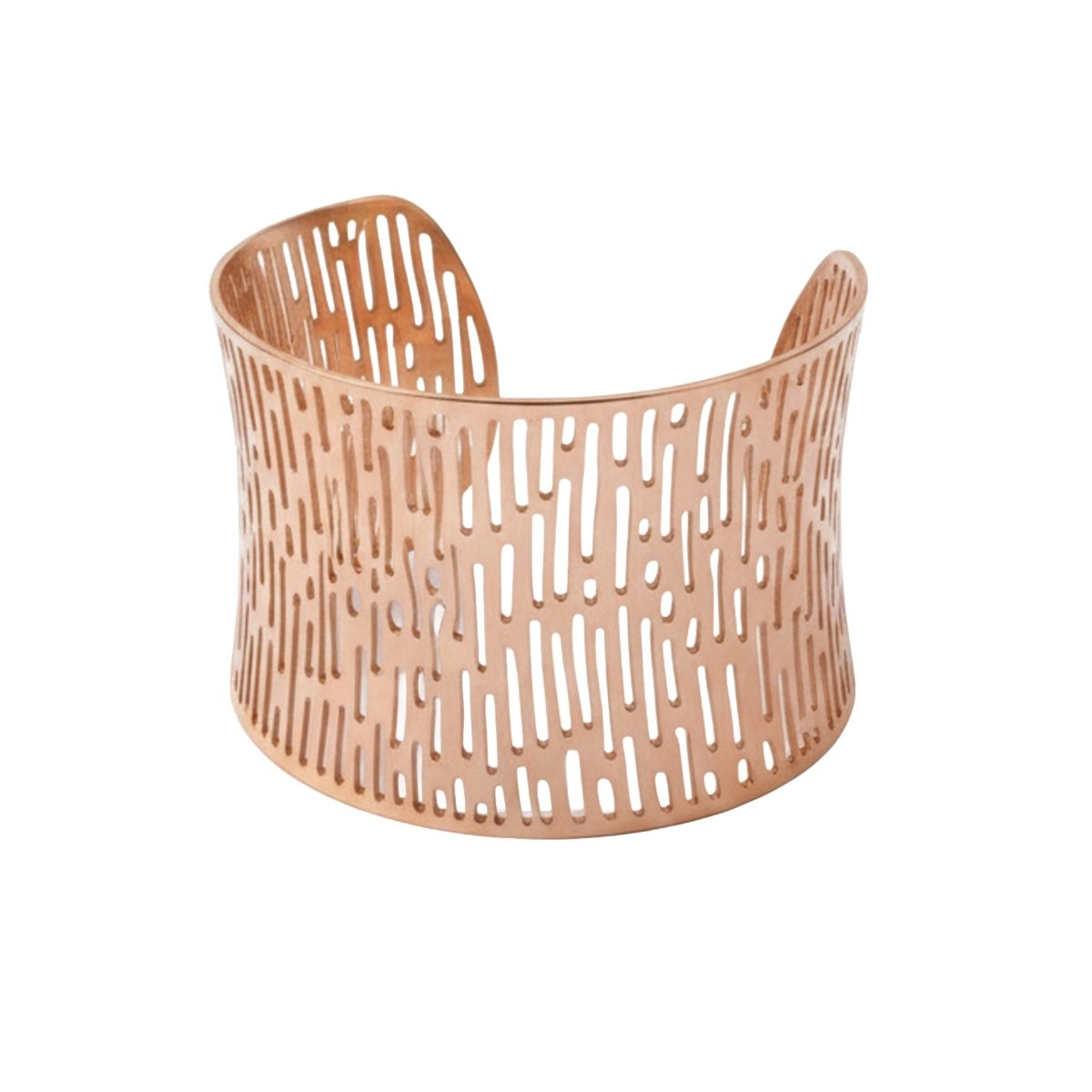 Edelstahl Armspange 60 mm mit modernem Cut out Muster, erhaeltlich in Gelb vergoldet und Rose vergoldet - Shanti Enterprise AG