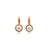 Edelstahl Ohrhänger rund 10 mm mit eingefasster Kunstperle 5 mm mit Klapp-Brisur