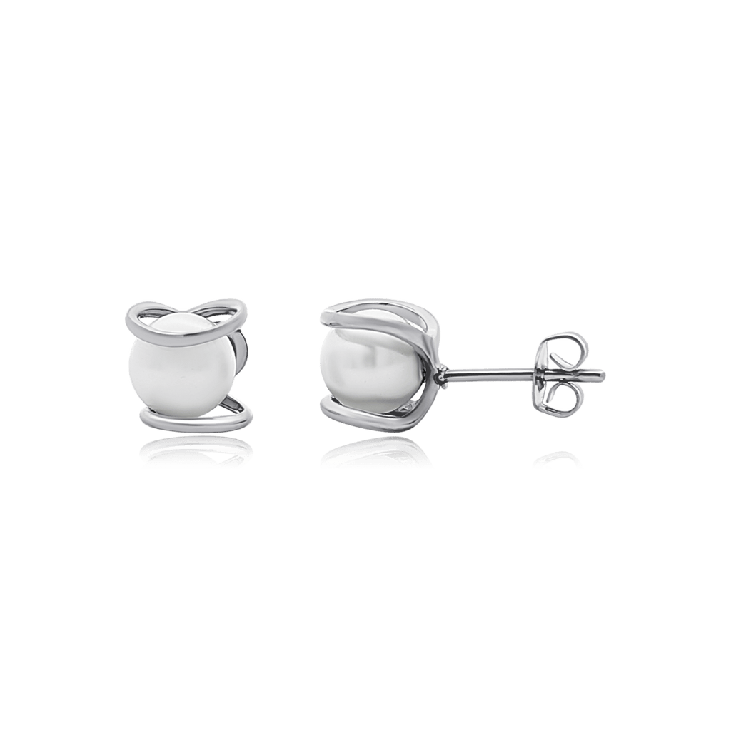 Edelstahl Ohrstecker rund 8 mm mit eingefasster Kunstperle - Shanti Enterprise AG