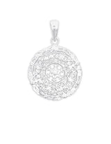 filigranes Amulett 20 mm florales Muster verziert durchbrochen mit Öse Silber 925 hell