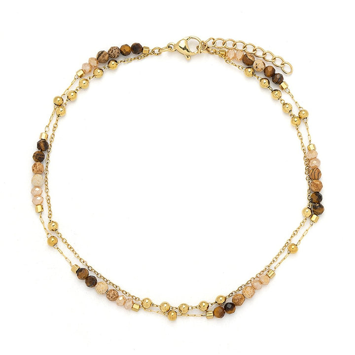 Fusskette mit Natursteinen brauntöne 3 mm verstellbar 24 - 27 cm Edelstahl 18K gelbvergoldet - Shanti Enterprise AG