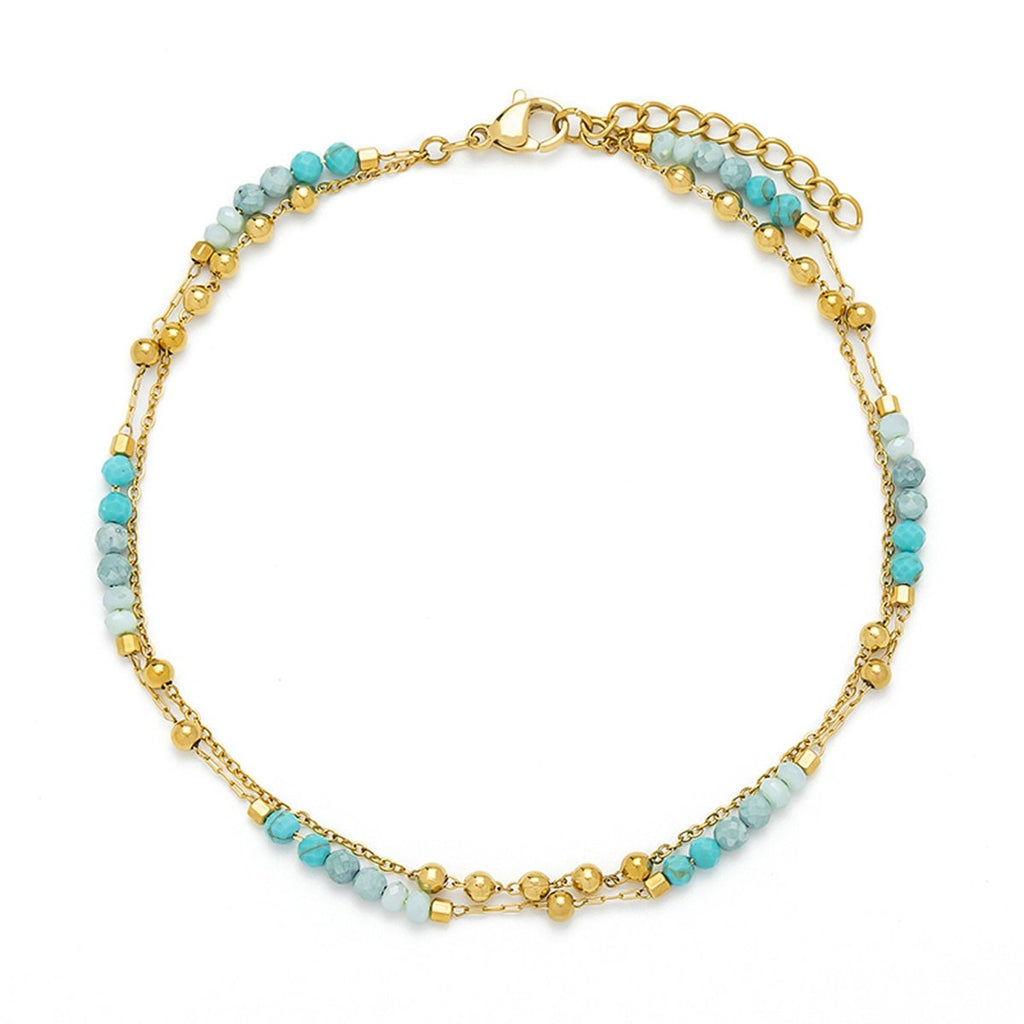 Fusskette mit Natursteinen brauntöne 3 mm verstellbar 24 - 27 cm Edelstahl 18K gelbvergoldet - Shanti Enterprise AG