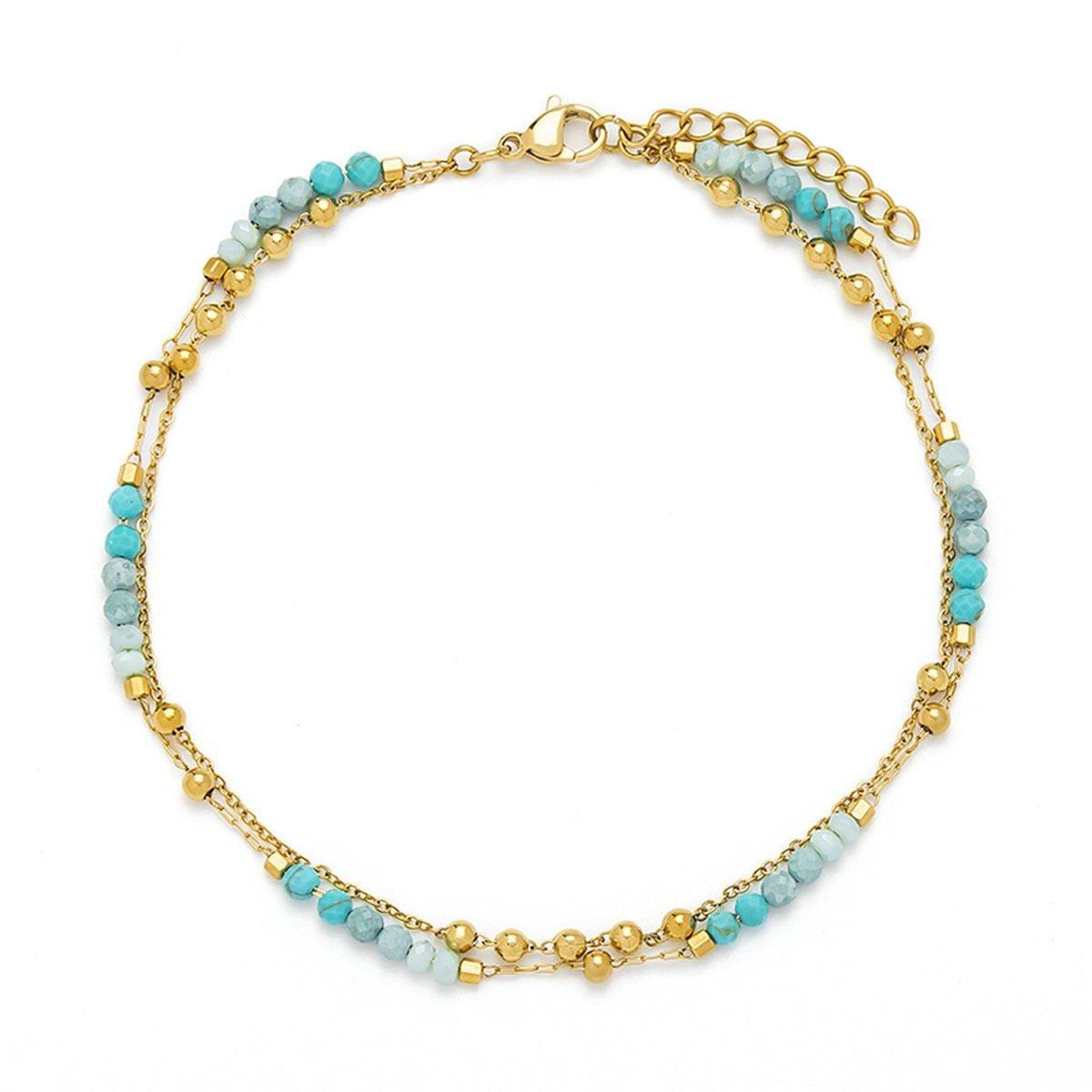 Fusskette mit Natursteinen brauntöne 3 mm verstellbar 24 - 27 cm Edelstahl 18K gelbvergoldet - Shanti Enterprise AG