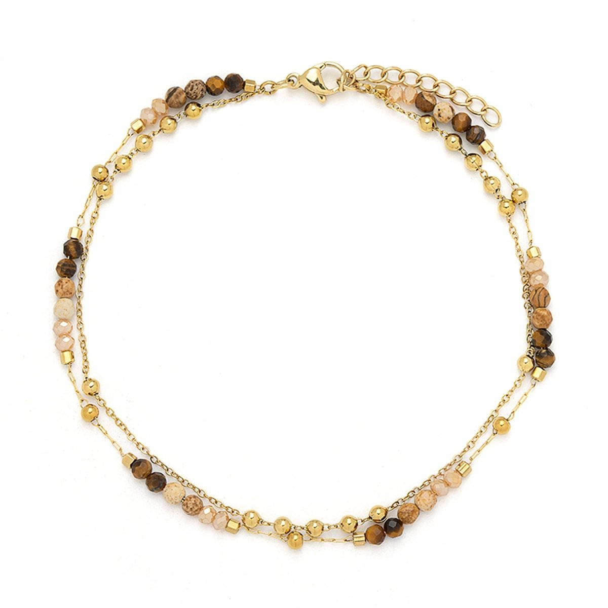 Fusskette mit Natursteinen brauntöne 3 mm verstellbar 24 - 27 cm Edelstahl 18K gelbvergoldet - Shanti Enterprise AG