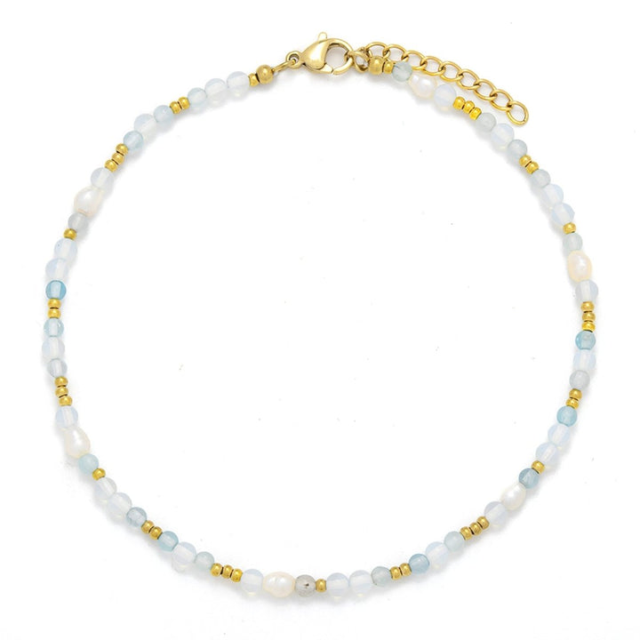 Fusskette mit Süsswasserperle und Naturstein 3 mm verstellbar 24 - 27 cm Edelstahl veredelt - Shanti Enterprise AG