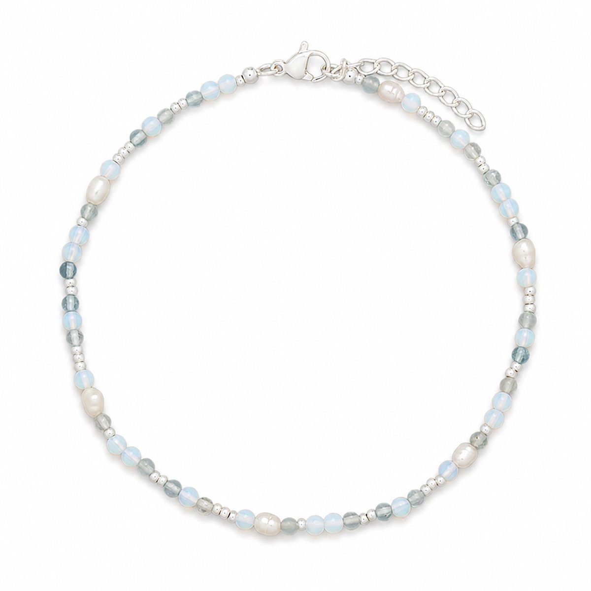 Fusskette mit Süsswasserperle und Naturstein 3 mm verstellbar 24 - 27 cm Edelstahl veredelt - Shanti Enterprise AG