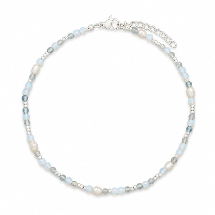 Fusskette mit Süsswasserperle und Naturstein 3 mm verstellbar 24 - 27 cm Edelstahl veredelt - Shanti Enterprise AG