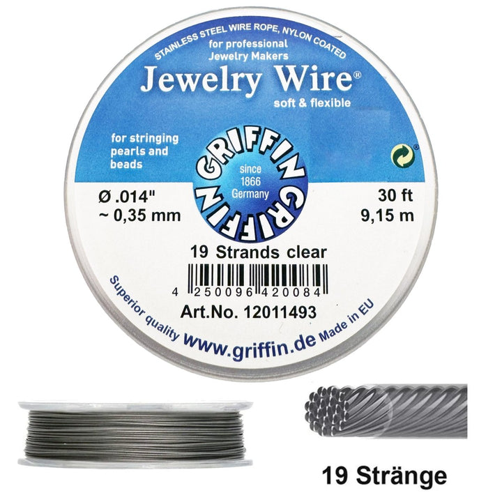 Griffin Jewelry Wire 19 Strand Clear 9.15m 30ft (19 Einzeldrähte verdrillt) Schmuckdraht 19 Strands flexibel und robust - Shanti Enterprise AG