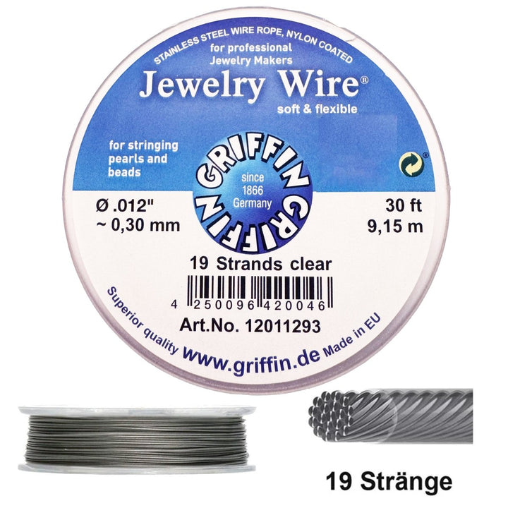 Griffin Jewelry Wire 19 Strand Clear 9.15m 30ft (19 Einzeldrähte verdrillt) Schmuckdraht 19 Strands flexibel und robust - Shanti Enterprise AG