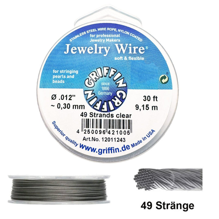 Griffin Jewelry Wire 49 Strand Clear 9.15m 30ft (49 Einzeldrähte verdrillt) Schmuckdraht 49 Strands besonders weich und hochwertig - Shanti Enterprise AG