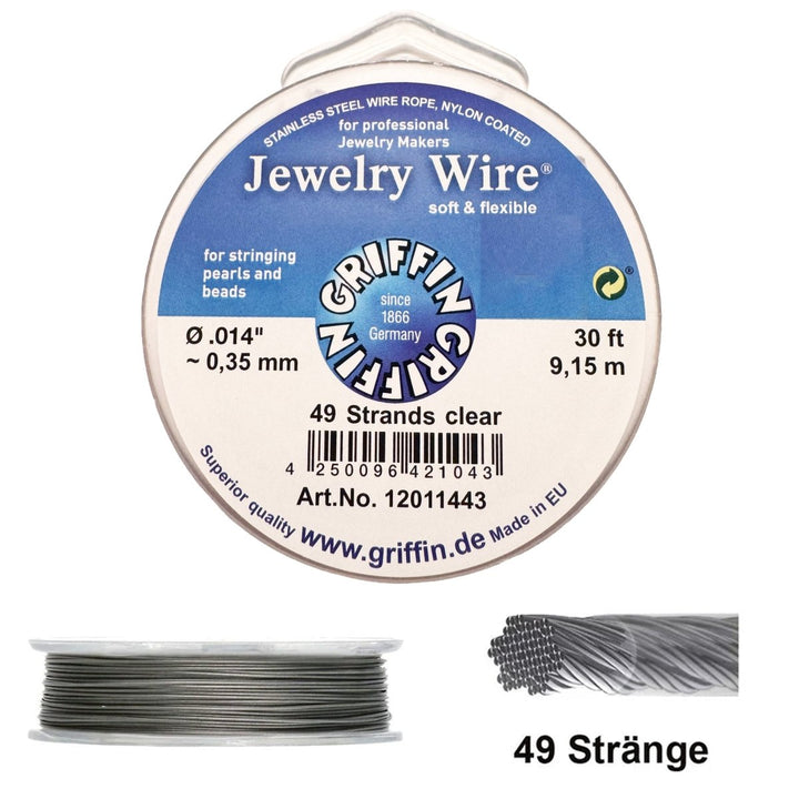 Griffin Jewelry Wire 49 Strand Clear 9.15m 30ft (49 Einzeldrähte verdrillt) Schmuckdraht 49 Strands besonders weich und hochwertig - Shanti Enterprise AG