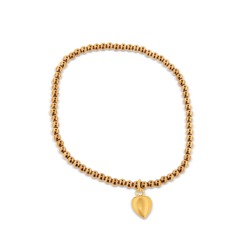 Hämatitarmband 3 mm gelb vergoldet mit Herzanhänge 18cm - Shanti Enterprise AG