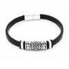Herren Armschmuck Stahl Leder geflochten 21 cm Stahlelemente z.T.geschwärzt Spez.Bajonette - V - Shanti Enterprise AG