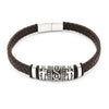Herren Armschmuck Stahl Leder geflochten 21 cm Stahlelemente z.T.geschwärzt Spez.Bajonette - V - Shanti Enterprise AG