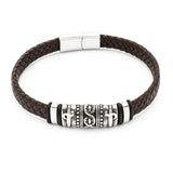 Herren Armschmuck Stahl Leder geflochten 21 cm Stahlelemente z.T.geschwärzt Spez.Bajonette-V
