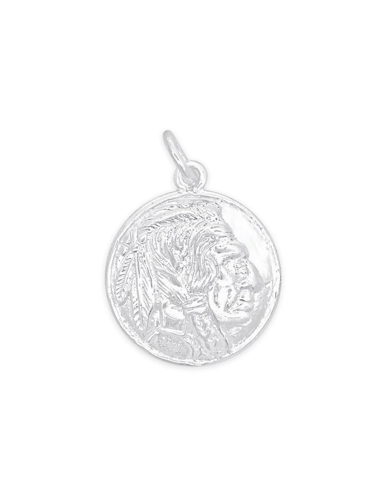 Indianer Torso 22 mm Anhänger mit Kopfschmuck verziert leicht gewölbt mit Öse 8 mm ID 5.5 mm Silber 925 - Shanti Enterprise AG