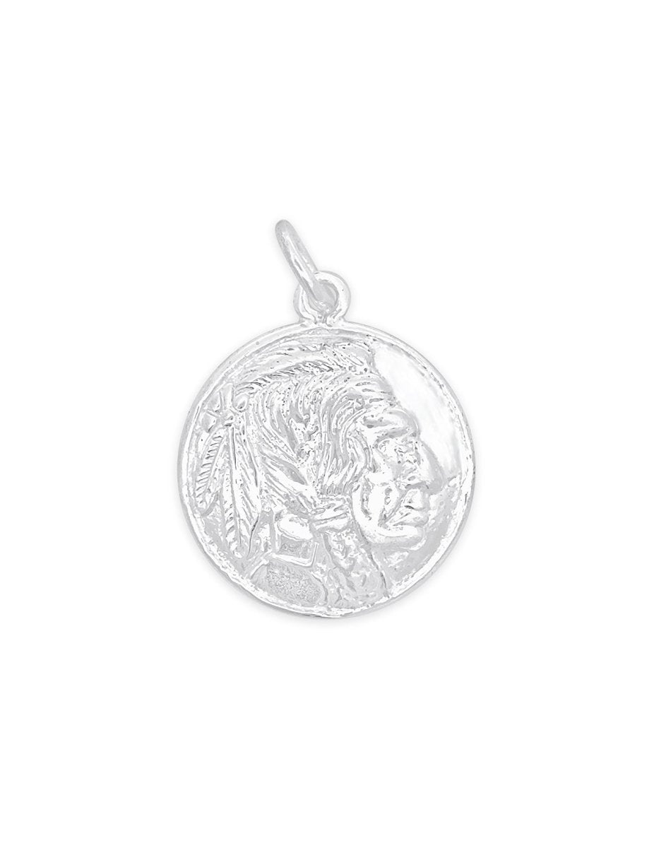 Indianer Torso 22 mm Anhänger mit Kopfschmuck verziert leicht gewölbt mit Öse 8 mm ID 5.5 mm Silber 925 - Shanti Enterprise AG