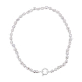 Keshiperlen Kette weiss Natur ca.7x5 mm 43 cm lang geknüpft mit Federring Schloss 15 mm