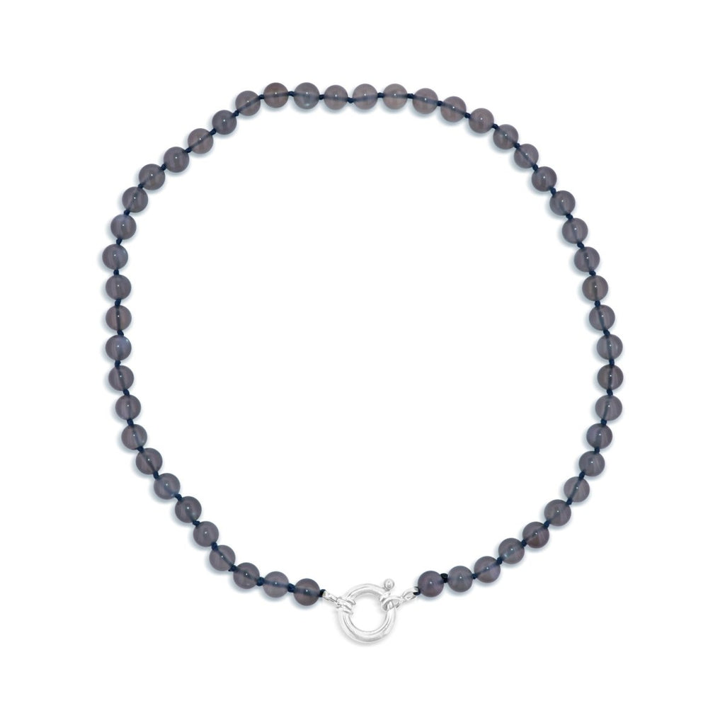 Mondstein Kette grau Kugeln poliert 8 mm 43 cm lang geknüpft mit Federring Schloss 15 mm (Kopie) - Shanti Enterprise AG