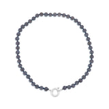Mondstein Kette grau Kugeln poliert 8 mm 43 cm lang geknüpft mit Federring Schloss 15 mm