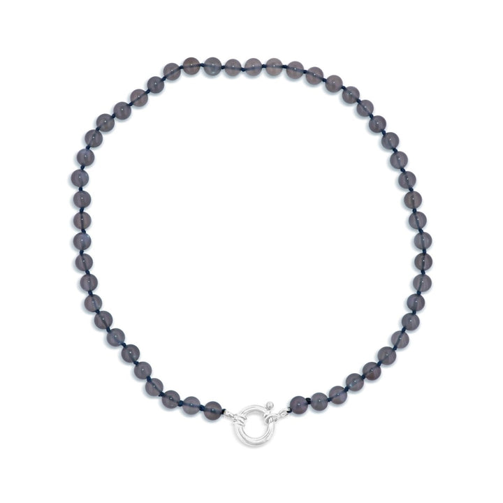 Mondstein Kette grau Kugeln poliert 8 mm 43 cm lang geknüpft mit Federring Schloss 15 mm (Kopie) - Shanti Enterprise AG