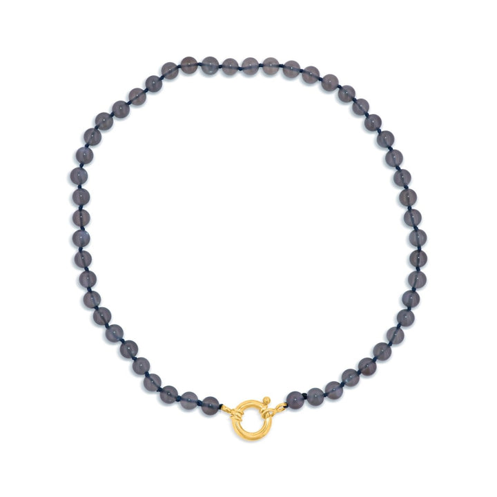 Mondstein Kette grau Kugeln poliert 8 mm 43 cm lang geknüpft mit Federring Schloss 15 mm (Kopie) - Shanti Enterprise AG