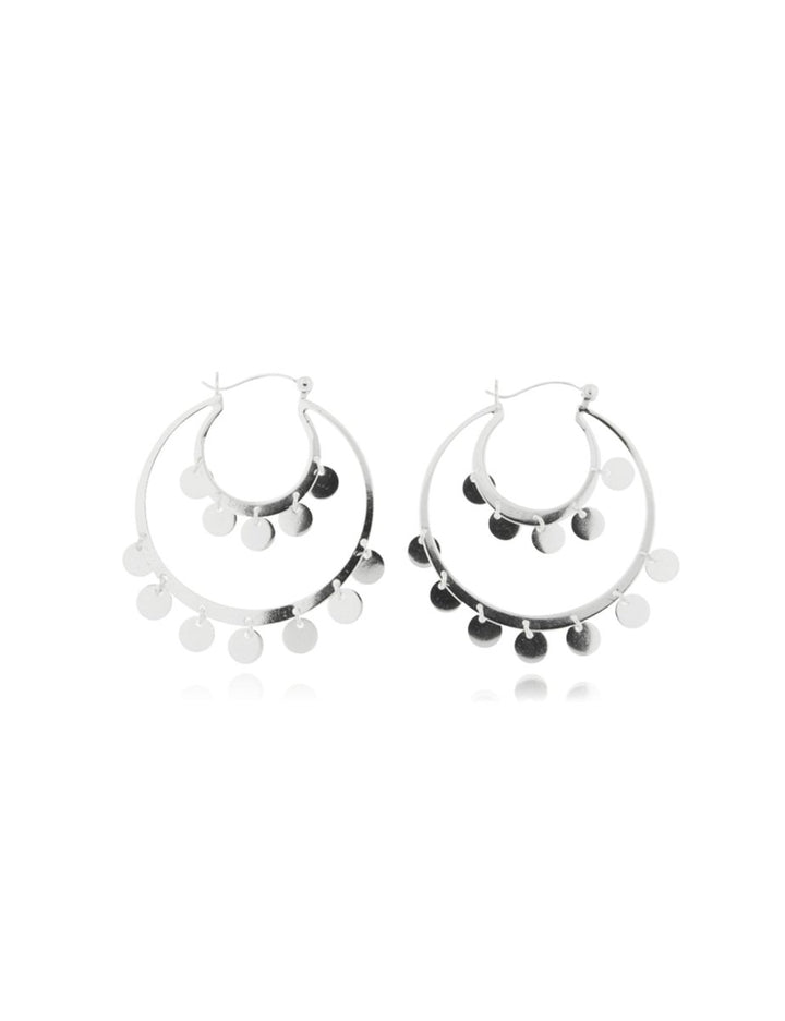 Ohrhänger Creolen doppelt Silber hell Plaquetten 32 mm mit Klick-Verschluss - Shanti Enterprise AG